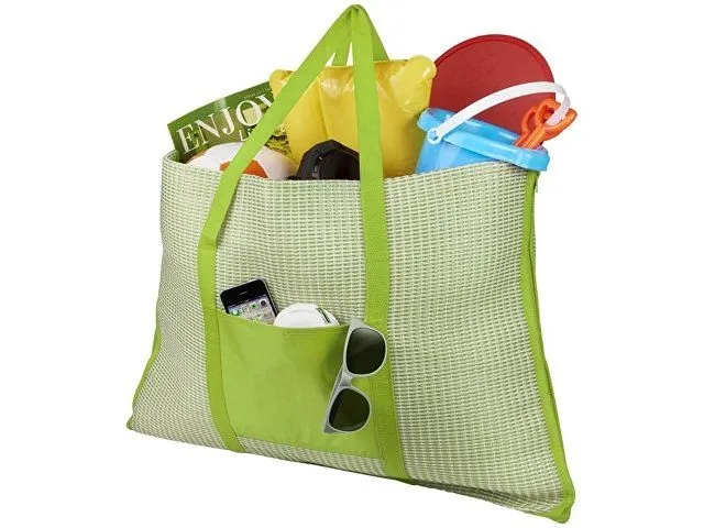 Пляжная складная сумка-тоут и коврик Bonbini, лайм с логотипом компании. Цена . Артикул AROA10055402
