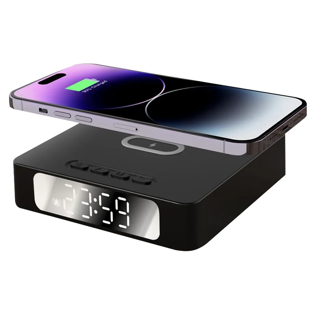 Часы с беспроводной зарядкой Raven 3в1, черный с логотипом компании. Цена 2 311 ₽. Артикул ARDN7060.02