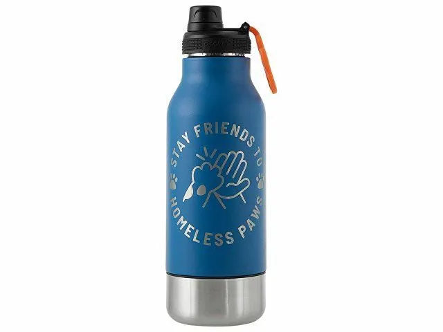 Вакуумный термос «Buddy» 3-в-1 со съемными мисками для питомцев, 1000 мл, синий с гравировкой с логотипом компании. Цена 2 697 ₽. Артикул AROA842124gr