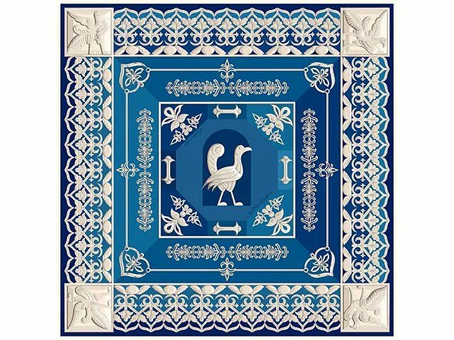 Платок "Птица дивная", синий с логотипом компании. Цена . Артикул AROA94935