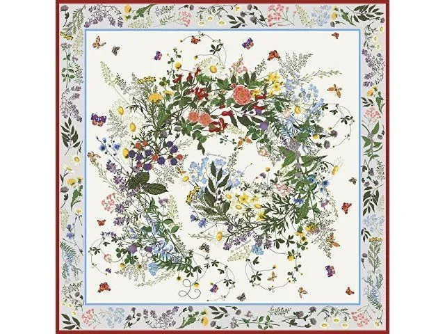 Платок «Русский полевой букет», молочный с логотипом компании. Цена . Артикул AROA94937