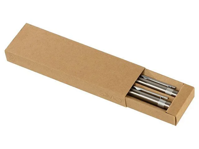 Футляр для 2 ручек из переработанного картона "Recycard", натуральный с логотипом компании. Цена . Артикул AROA280008