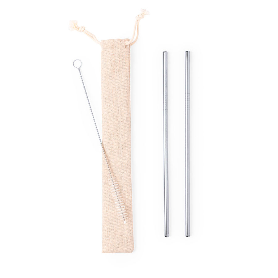 Коктейльные трубочки (2 шт.) с ершиком в чехле KALUX, 3,5х24,5см, нержавеющая сталь, хлопок для бизнеса