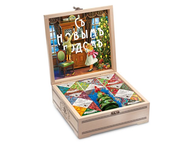 Подарочный набор "Народы России" с чаем и вареньем в деревянной шкатулке без лого для бизнеса