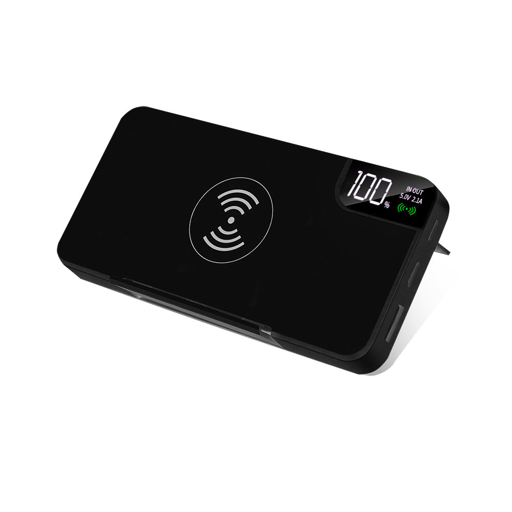 Внешний аккумулятор gPro QI, с беспроводной зарядкой 10000 mAh, черный для бизнеса