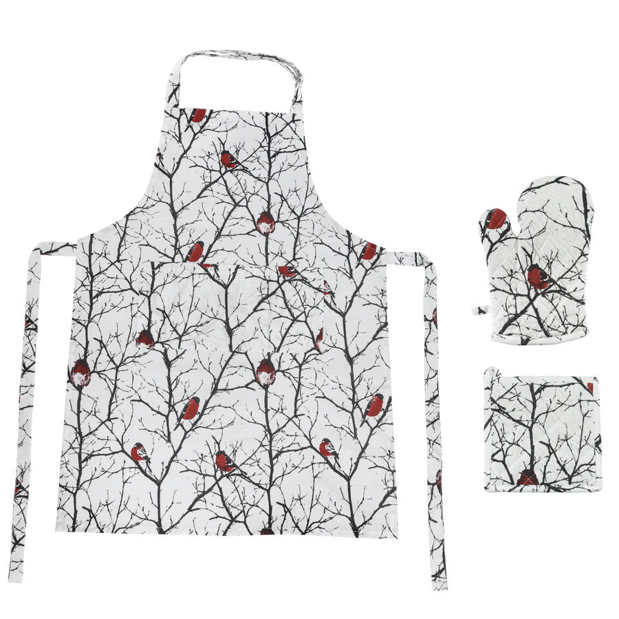 Подарочный набор для кухни  "Снегири",хлопок 100%, передник и прихватки для бизнеса