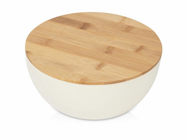 Салатник Bowl с бамбуковой крышкой, бежевый для бизнеса