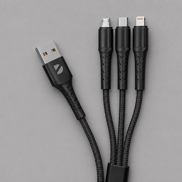Дата-кабель Armor 3 в 1: micro USB, USB-C, Ligthning, 1.2м, черный, Deppa для бизнеса