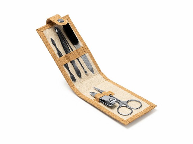 Маникюрный набор PODOX в чехле из пробки, серебристый/бежевый для бизнеса