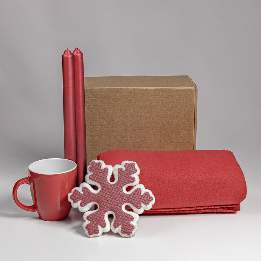 Набор подарочный MOOD: плед, кружка, игрушка, свечи; красный для бизнеса