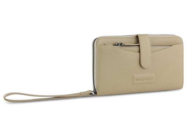Кошелёк женский BUGATTI Elsa с ключницей, с RFID, песочного цвета, кожа/полиэстер, 18,7х3х10 см для бизнеса