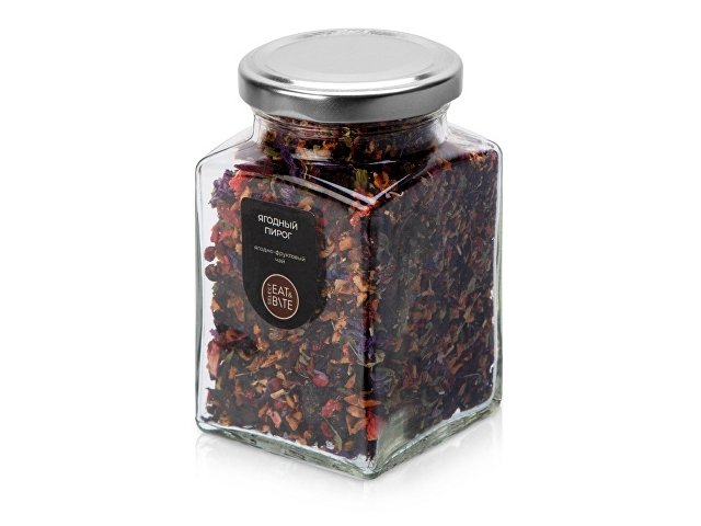 Чай ягодно-травяной, серия "Bouquet", ягодный пирог, стеклянная банка для бизнеса