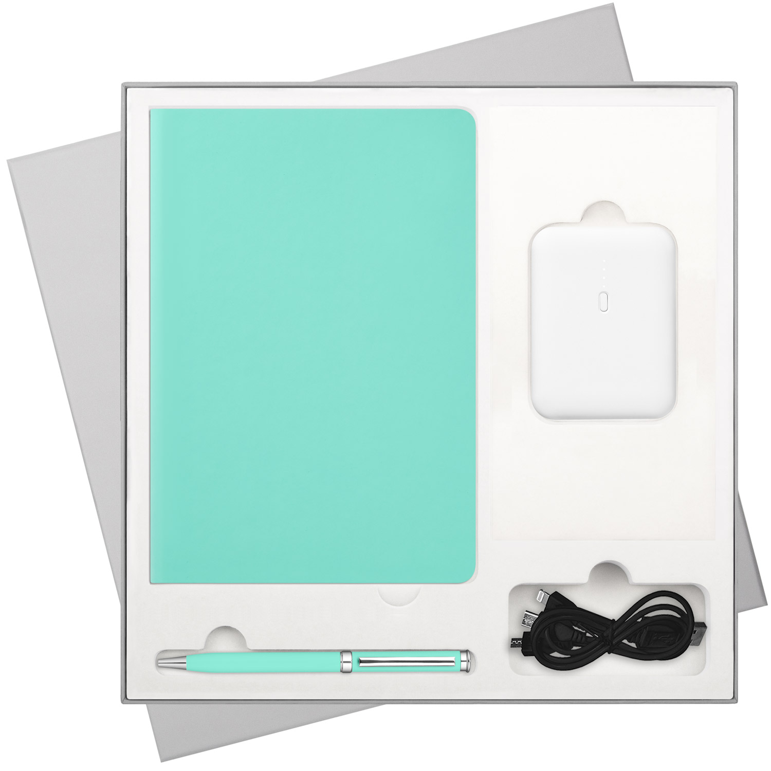 Подарочный набор Спарк (Spark), мятный (ежедневник, ручка, аккумулятор) для бизнеса