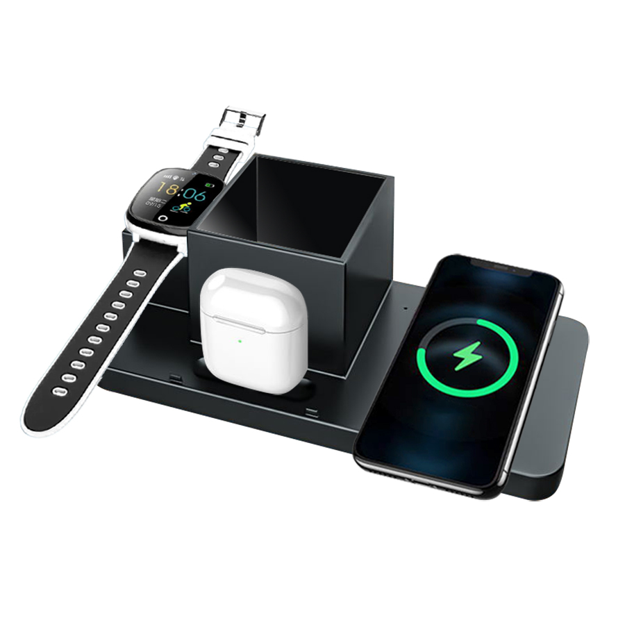 Настольный органайзер Medow c беспроводной зарядкой 15W, черный для бизнеса