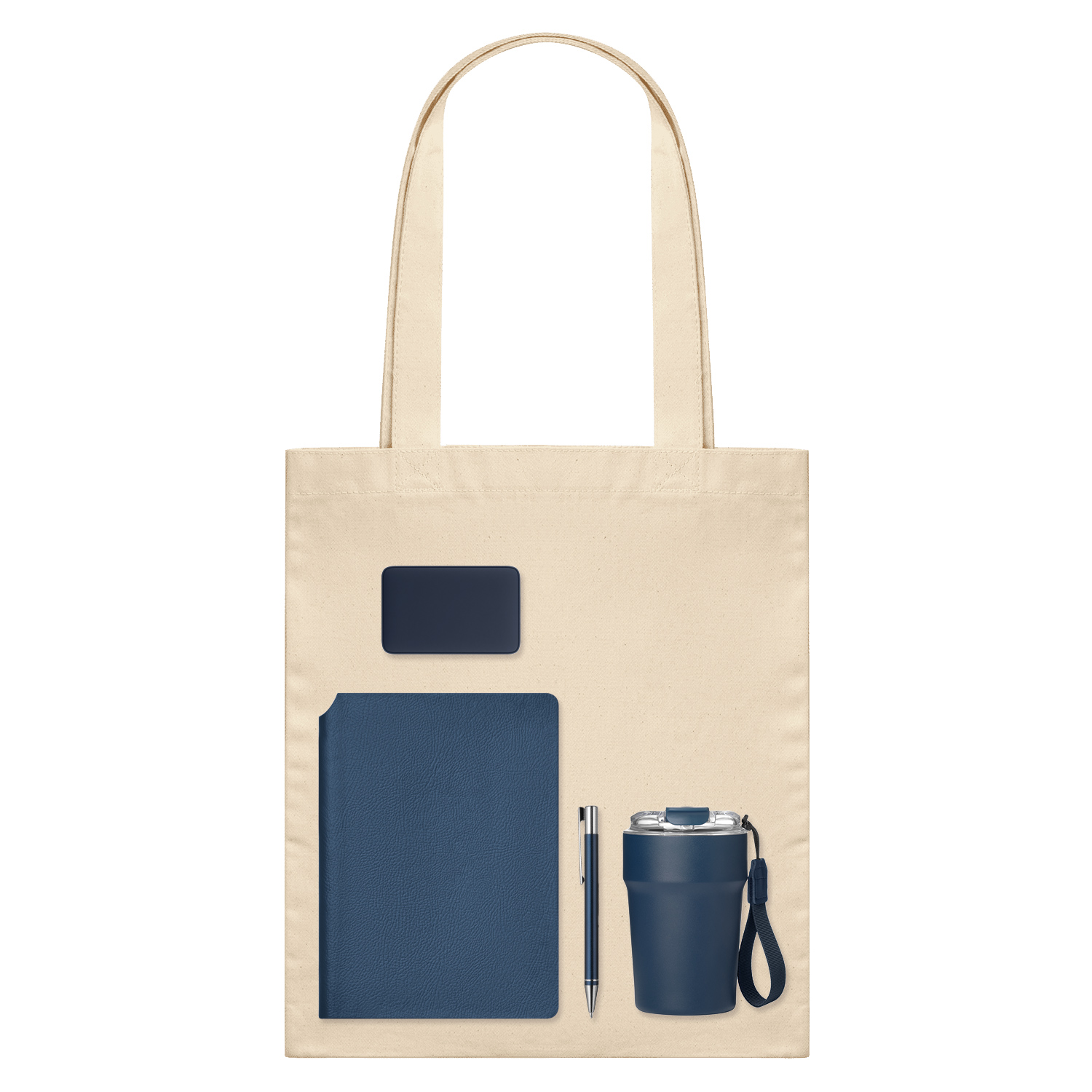 Подарочный набор Велком Пак (Welcome Pack), синий (термокружка, ежедневник, ручка, ЗУ, шоппер) для бизнеса
