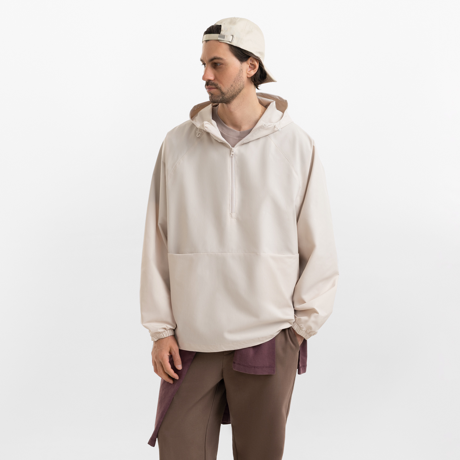 Ветровка (анорак) оверсайз унисекс Риссман (Rissman), бежевая, размер M/L для бизнеса