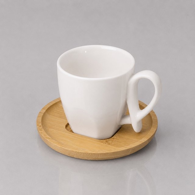 Кофейная пара с бамбуковым блюдцем "Mandy", белый