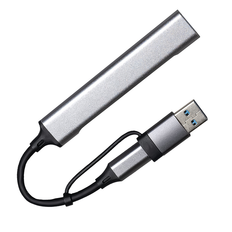 USB-хаб BRANCH 4 в 1, серый, алюминий для бизнеса