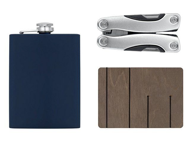 Набор с мультитулом и фляжкой "Путешественник 2.0.", темно-синий