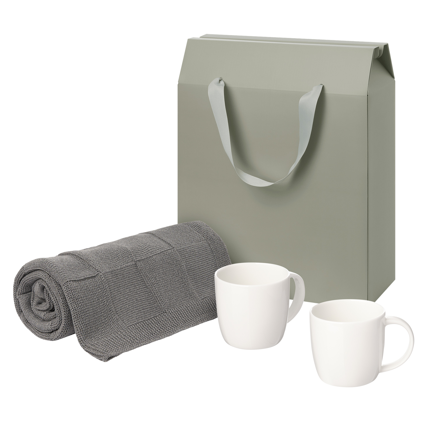 Подарочный набор Dafna, Cella, серый в коробке-пакете (две фарфоровых кружки, плед)