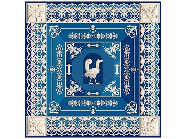 Платок "Птица дивная", синий