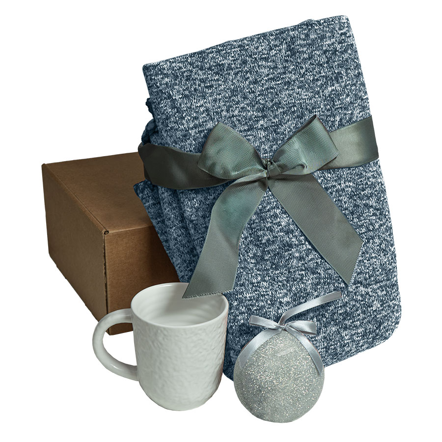 Подарочный набор HOLIDAY: плед, кружка, шар новогодний, коробка; синий для бизнеса