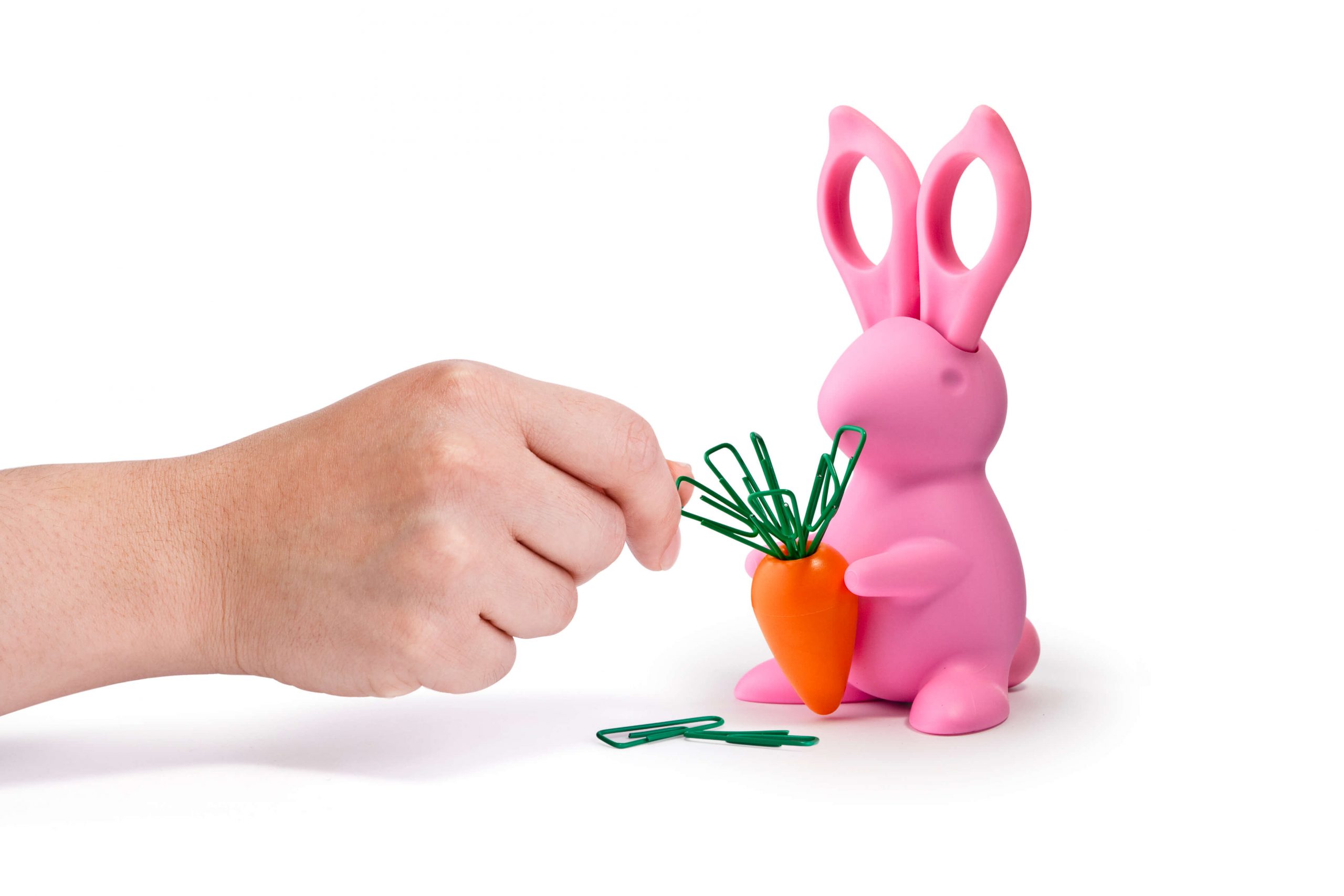 Ножницы и магнит со скрепками Bunny, розовые для бизнеса