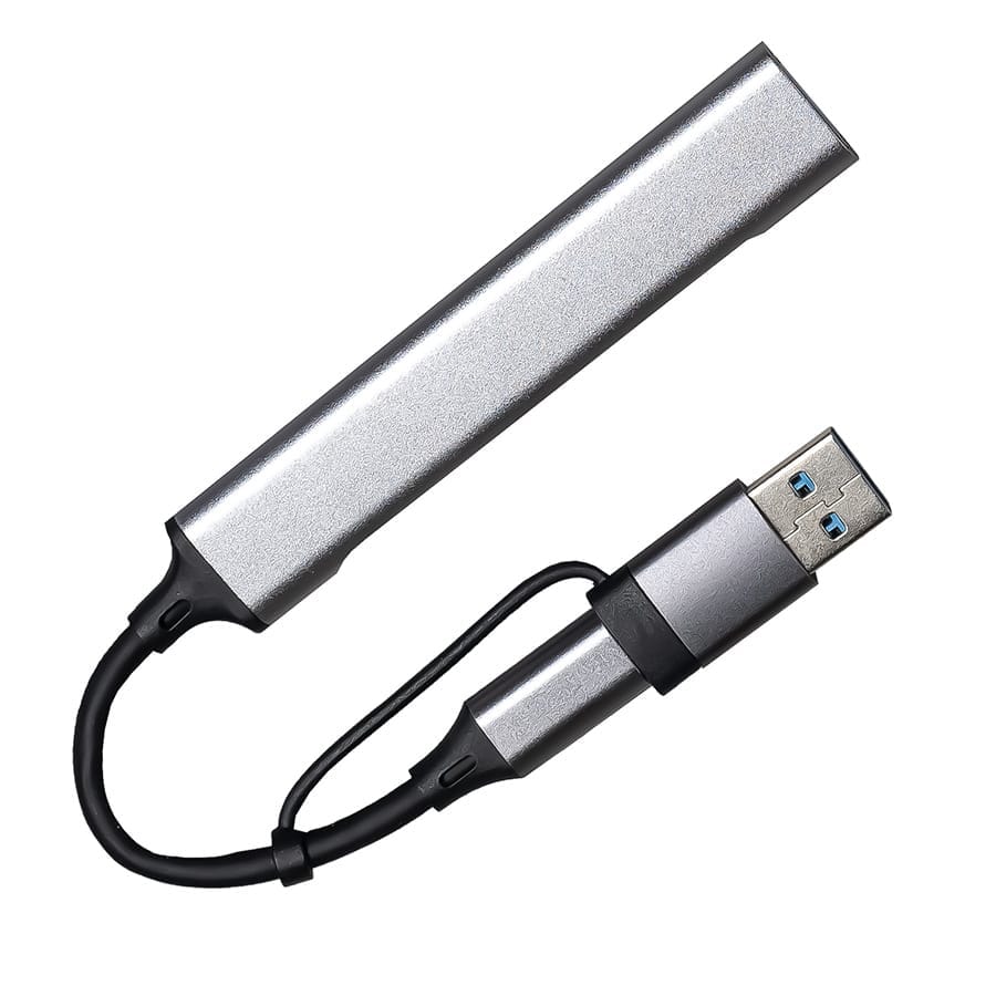 USB-хаб BRANCH 4 в 1, серый, алюминий для бизнеса