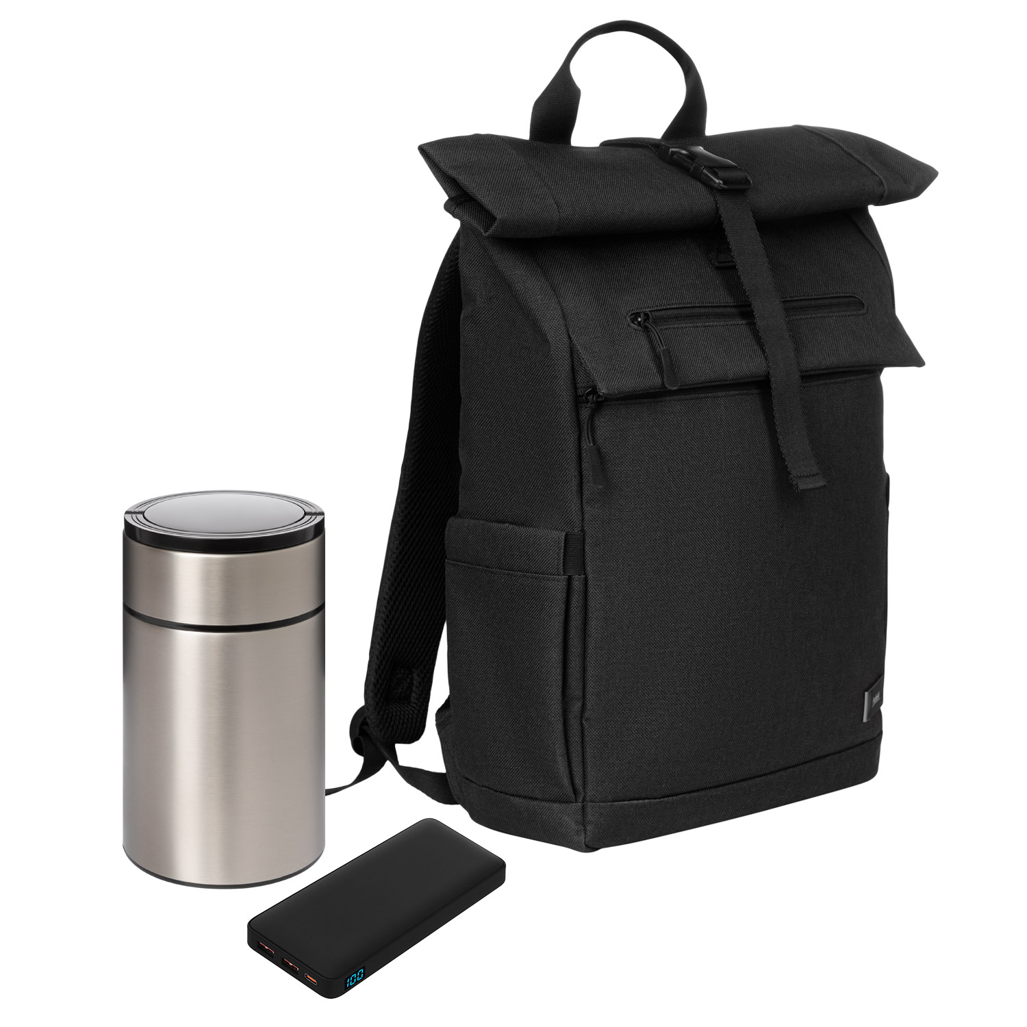 Подарочный набор Монте (Monte), черный (термос, ЗУ, рюкзак) для бизнеса