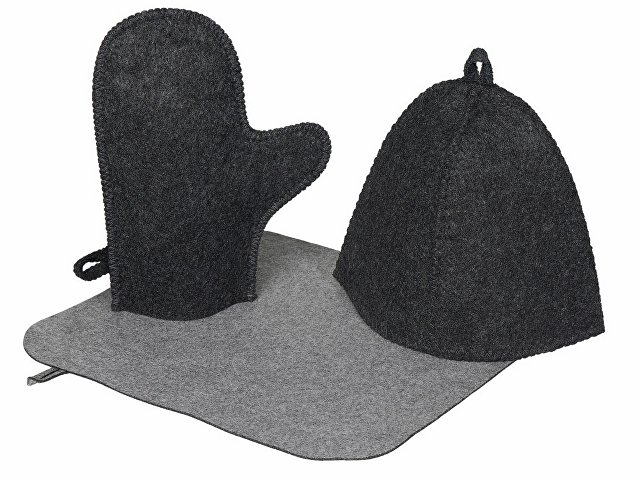 Банный набор из шапки, рукавицы и коврика "Calm", серый