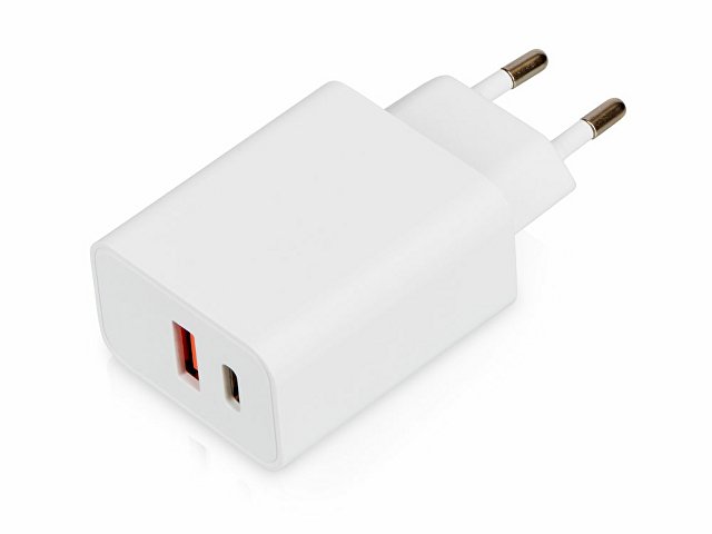 Сетевое зарядное устройство c выходами USB-A и USB-C «Recharger Pro», быстрая зарядка QC/PD, 30 Вт, белый для бизнеса