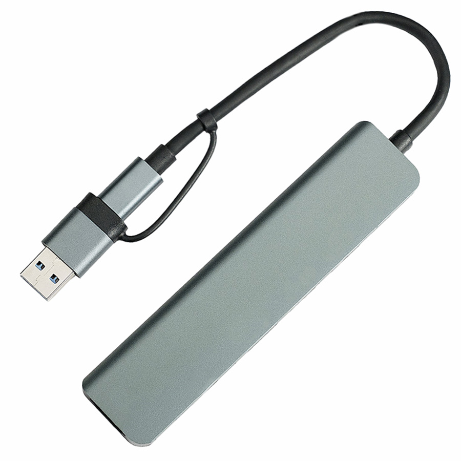 USB-хаб STEM 7 в 1, серый, алюминий для бизнеса