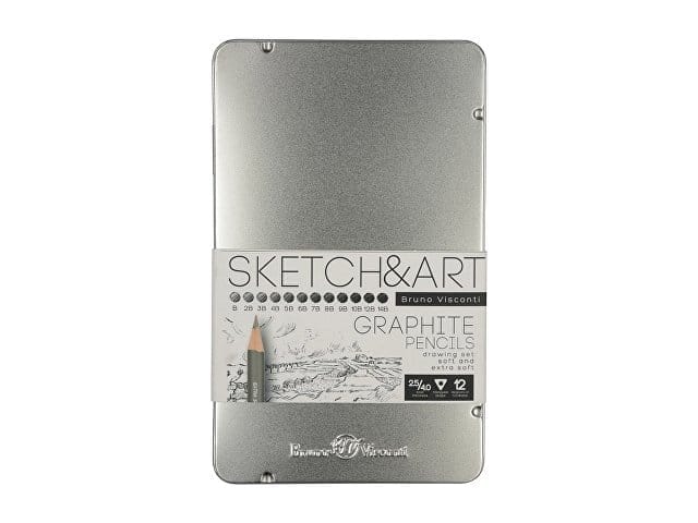 Набор чернографитовых карандашей  "Sketch & Art" ,12 шт. b-14b,  металлическая коробка с ложементом для бизнеса
