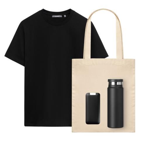 Набор с одеждой KRIS (футболка, аккумулятор, термобутылка, шоппер), черный, S