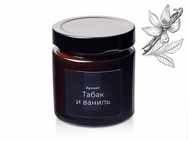 Свеча в стеклянной коричневой банке 200мл, аромат "Табак и ваниль", фитиль деревянный для бизнеса