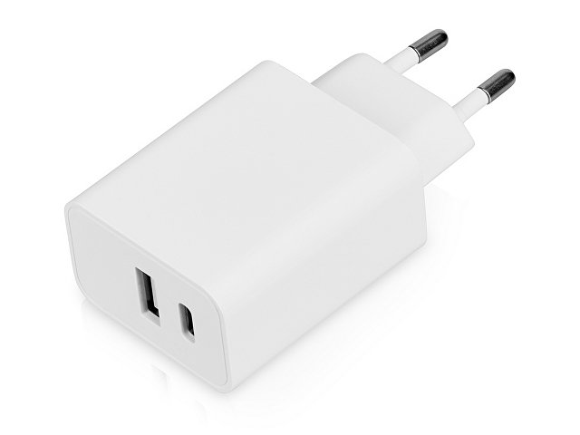 Сетевое зарядное устройство c выходами USB-A и USB-C «Recharger», 10 Вт, белый для бизнеса