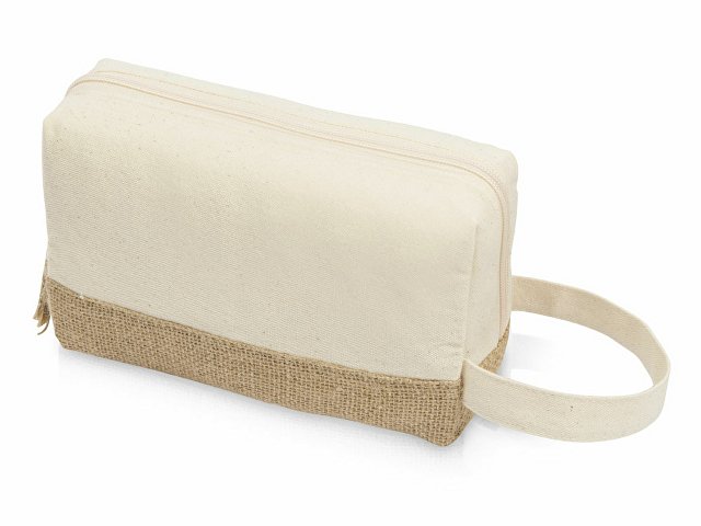 Косметичка "Jute" с ручкой из хлопка и джута, натуральный для бизнеса