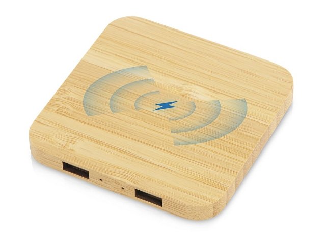 USB-хаб с беспроводной зарядкой из бамбука Plato для бизнеса