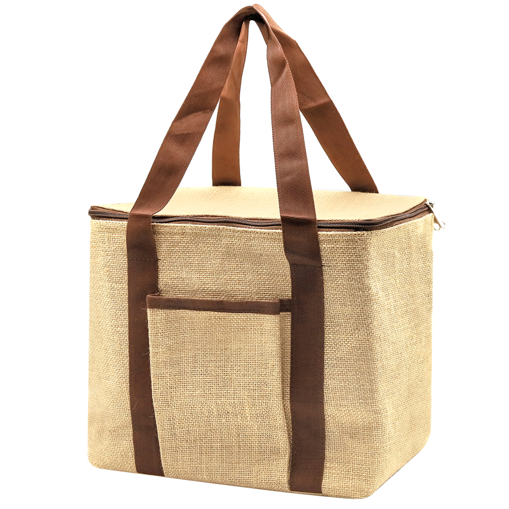 Сумка-холодильник из джутовой ткани Snow 290 г/см, бежевая для бизнеса