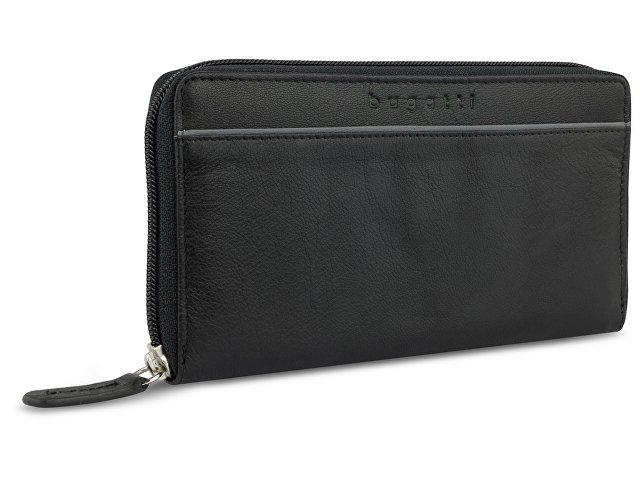 Кошелёк женский BUGATTI Banda, с защитой данных RFID, чёрный, кожа/полиэстер, 18,5х2х10 см для бизнеса