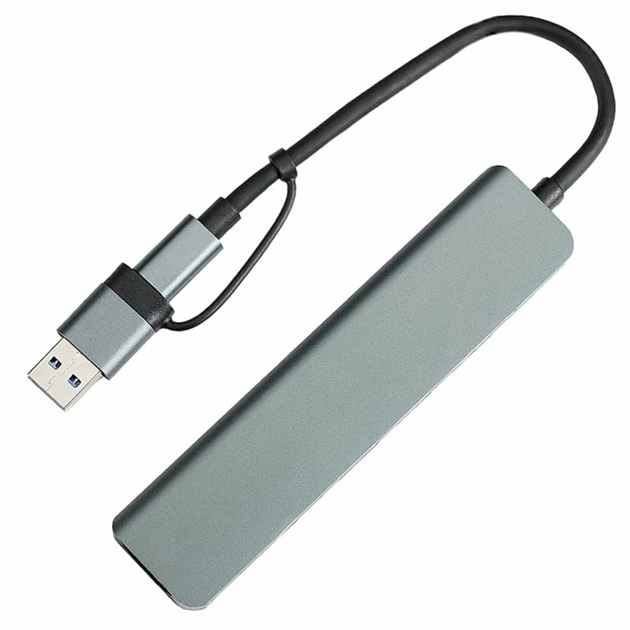 USB-хаб STEM 7 в 1, серый, алюминий для бизнеса