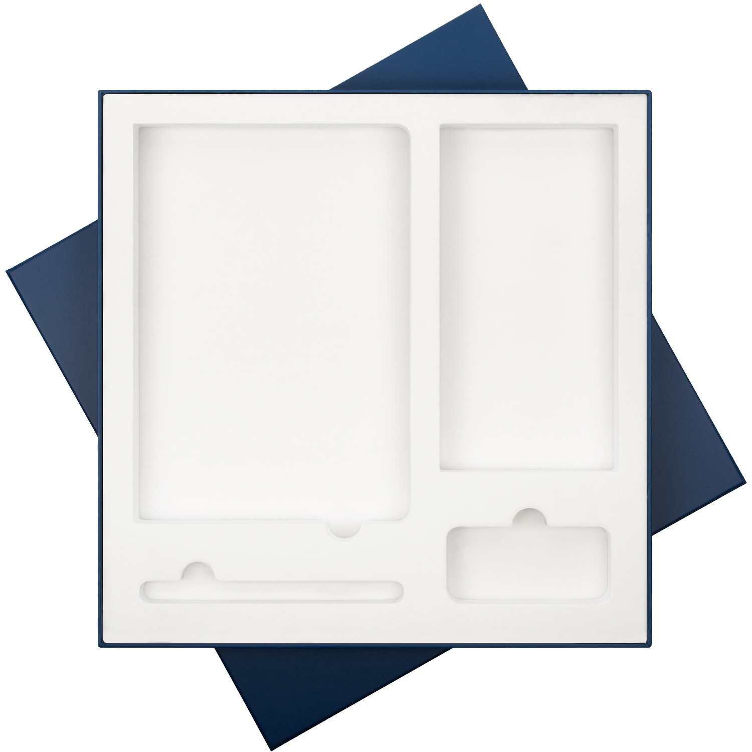 Подарочная коробка с ложементом для ежедневника, ручки и аккумулятора, синяя (под съемные ложементы) для бизнеса