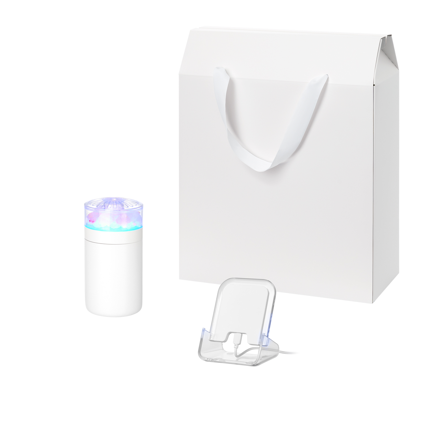 Подарочный набор Кристалл, Глосс НЕО (Crystal, Gloss NEO), белый (увлажнитель воздуха, зарядное устройство) для бизнеса