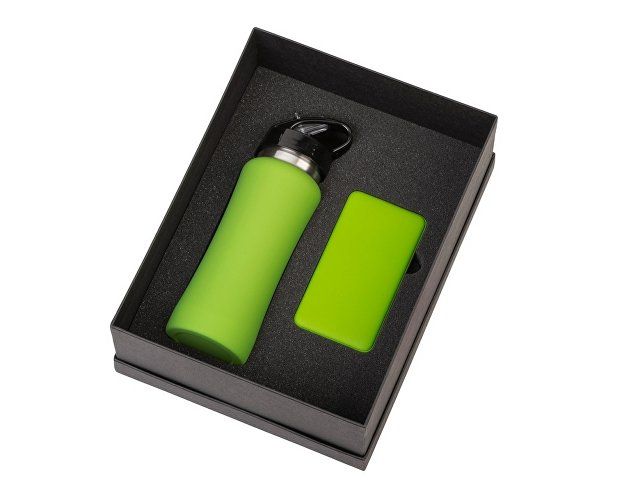 Подарочный набор с бутылкой для воды и повербанком С1, 5000 mAh, зеленое яблоко