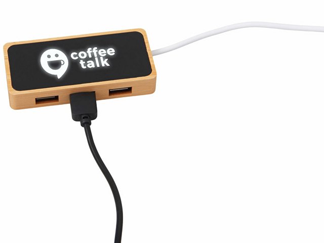 USB хаб с подсветкой лого «Reedia S5», 3*USB, 1*Type C, бамбук, черный для бизнеса