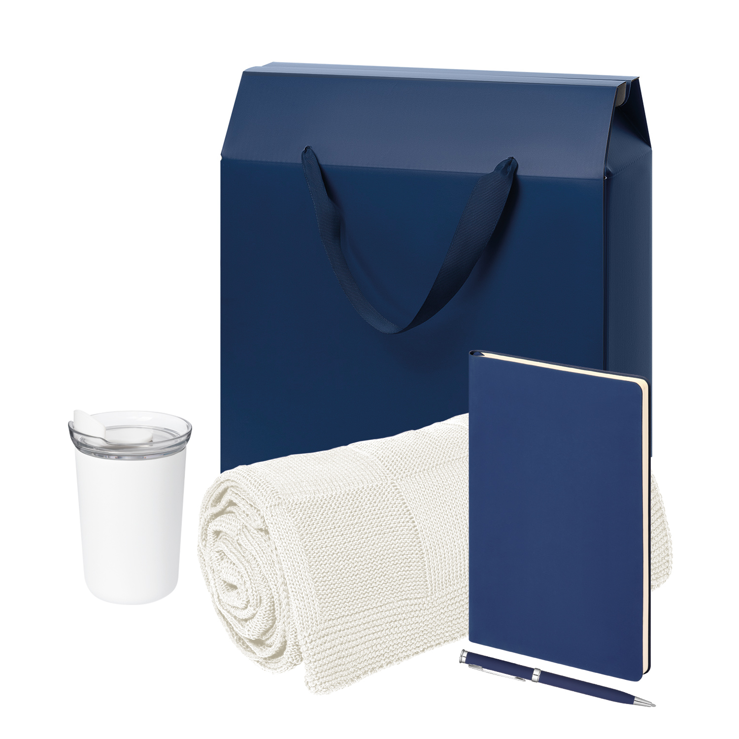 Подарочный набор Велком Пак Спарк (Welcome Pack Spark), синий (термокружка,ежедневник, ручка, плед, коробка-пакет) для бизнеса