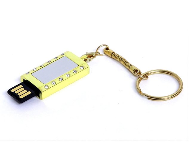 USB-флешка на 8 Гб в виде "Кулона" с кристаллами, мини чип, золотой для бизнеса