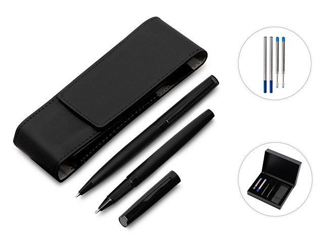 Подарочный набор ручек "Dumas": ручка шариковая и роллер, 4 стержня (2 шариковых, 2 роллера), футляр