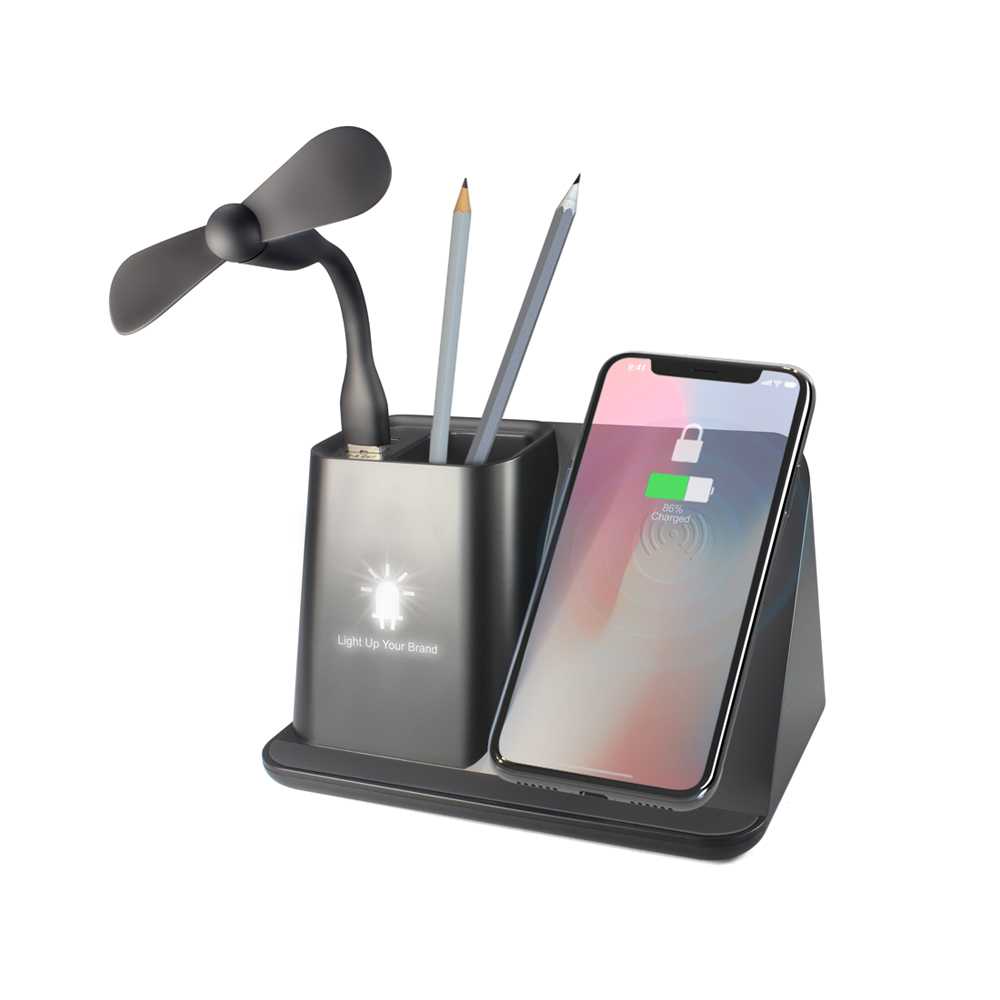 Настольный органайзер Mercury c беспроводной зарядкой и вентилятором для бизнеса