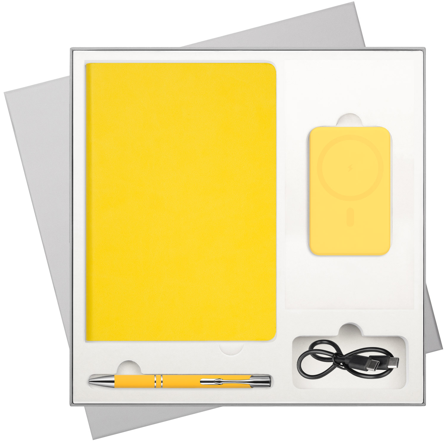 Подарочный набор Латте (Latte NEW), желтый (ежедневник, ручка, аккумулятор) для бизнеса